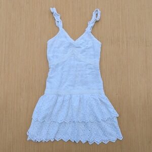 Sim & Sam Dress Floral Eyelet White Tiered Coquette Mini Sundress Women's‎ Small